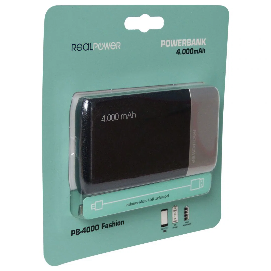 Realpower PB-4000 Fashion 4000mAh PowerBank Black - 4. kép