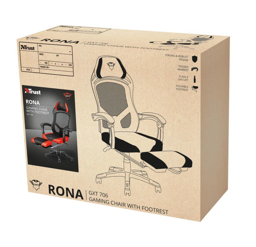 Trust GXT 706 Rona Gaming Chair with footrest Black/Red - 7. kép