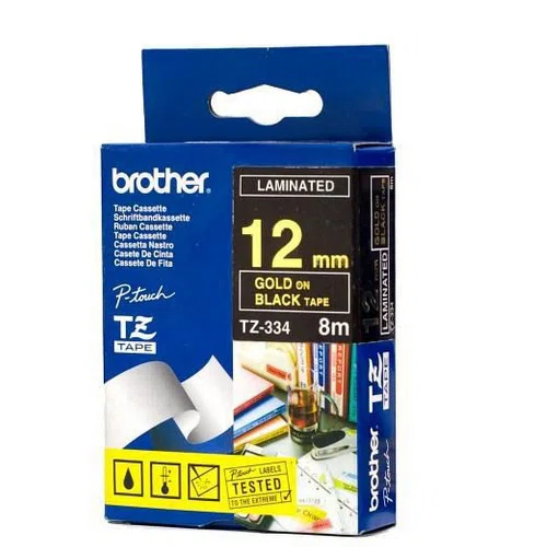 BROTHER szalag TZe-334, Fekete alapon Arany, Laminált, 12mm  0.47", 8 méter