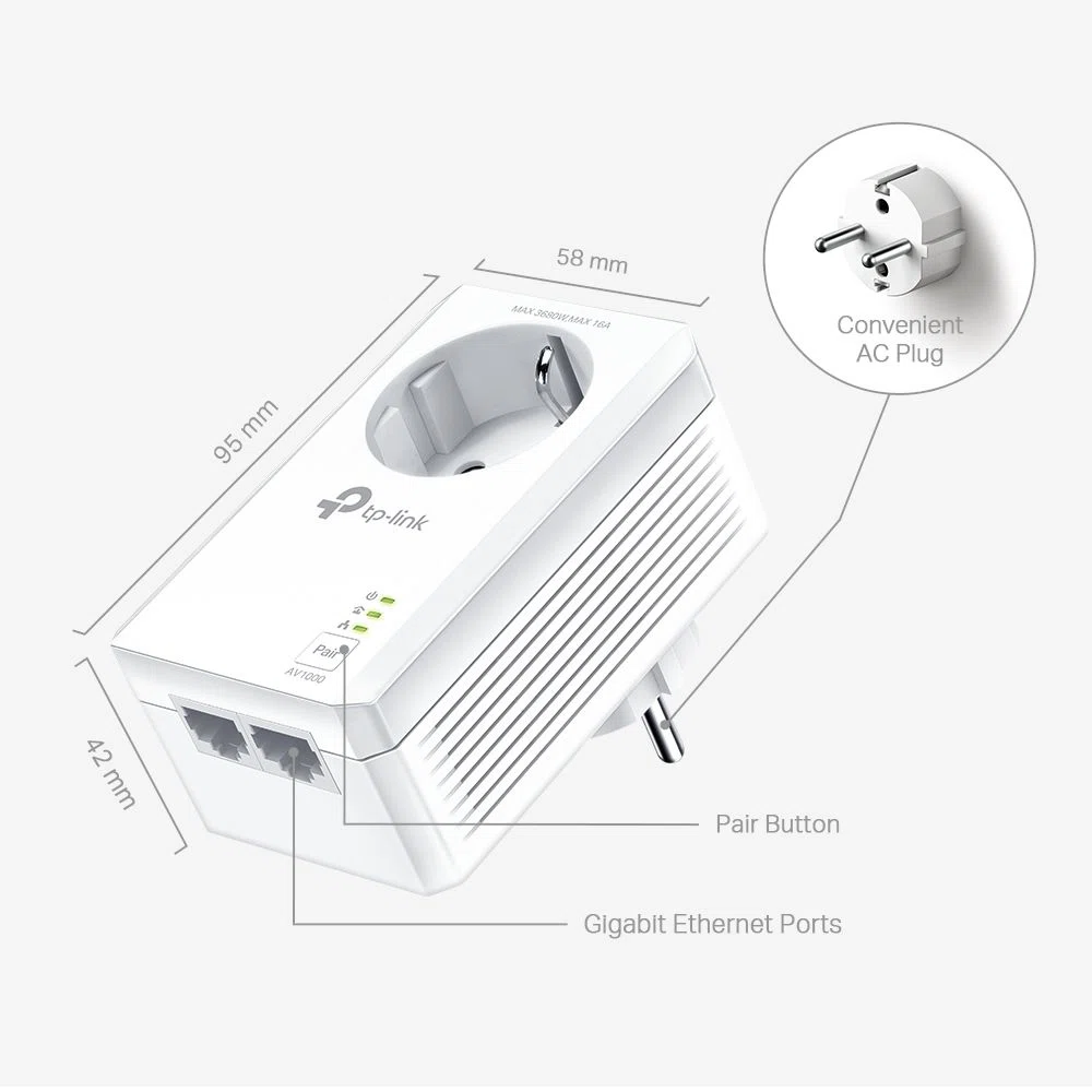 TP-Link TL-PA7027P KIT AV1000 2-Port Gigabit Passthrough Powerline Adapter Kit - 2. kép