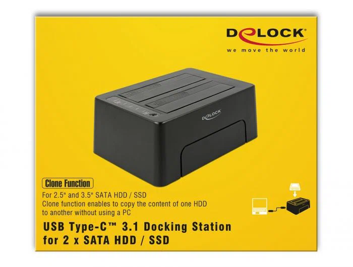 DeLock USB Type-C 3.1 Docking Station for 2x SATA HDD/SSD with Clone Function - 6. kép