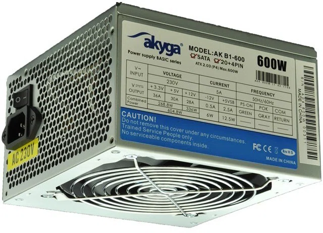 AKYGA Tápegység 600W, 12cm, 20+4