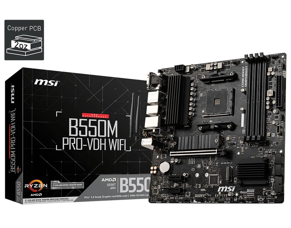 MSI Alaplap AM4 B550M PRO-VDH WIFI AMD B550M, mATX