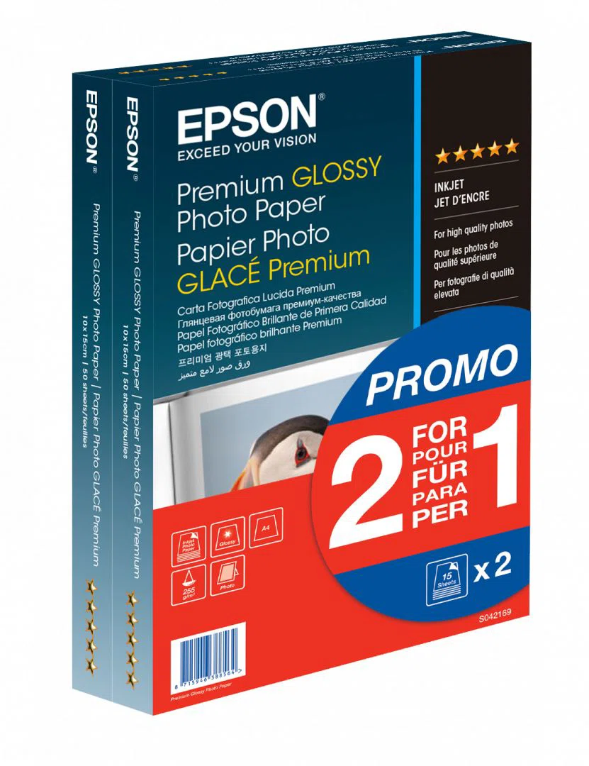 EPSON Premium Glossy Photo Paper - (2 for 1), 100 x 150 mm, 255g/m2, 80 Sheets
